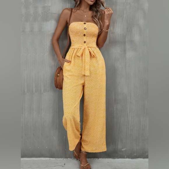 Yellow Strapless Jumpsuit - Picture 1 of 5